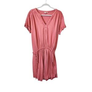 Roxy Womens Coral Embroidered V-Neck Elastic Waist Mini Dress Beachy Coastal, Lg